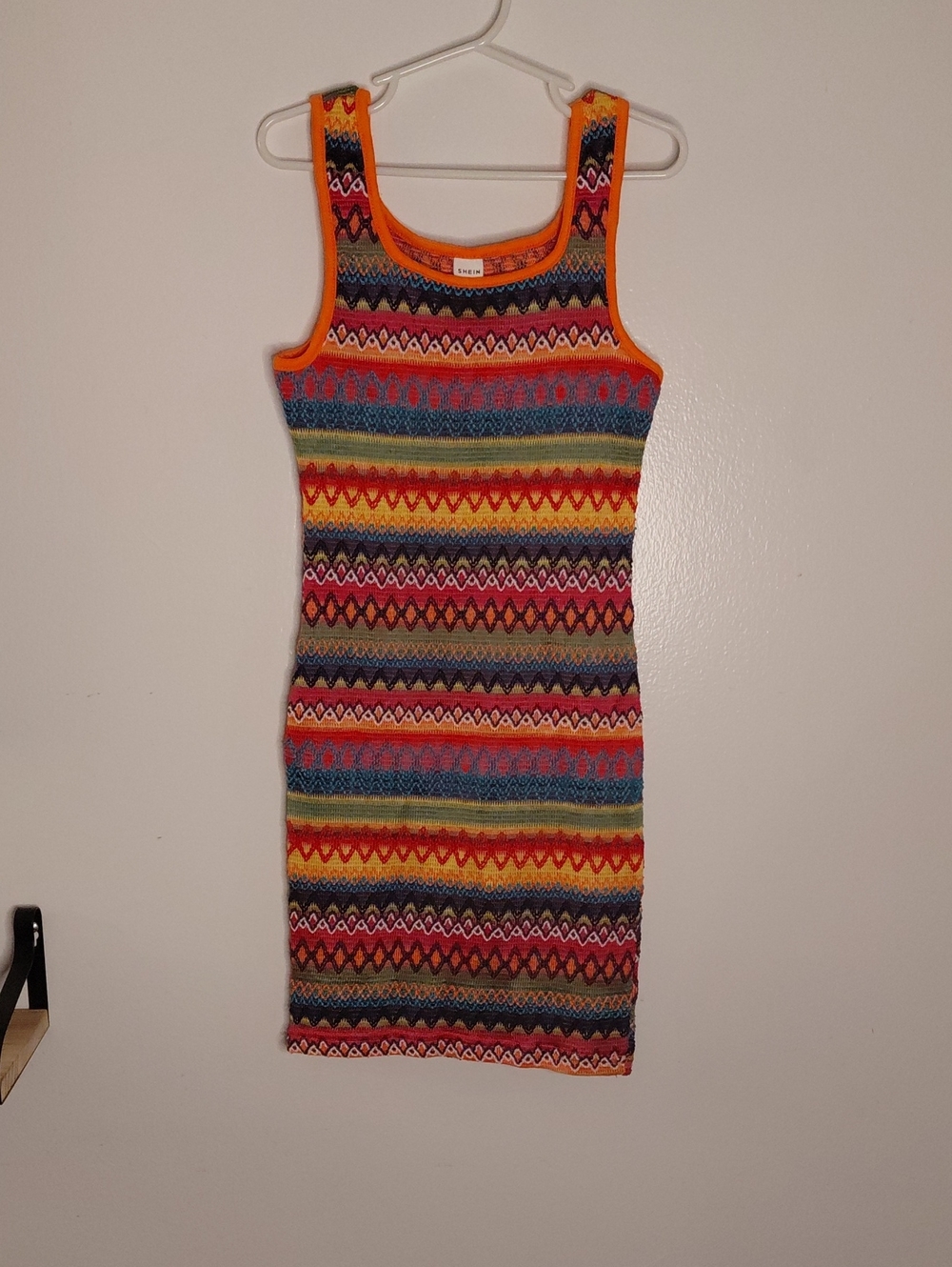 SHEIN Multicolor Striped Knit Dress with Orange Trim